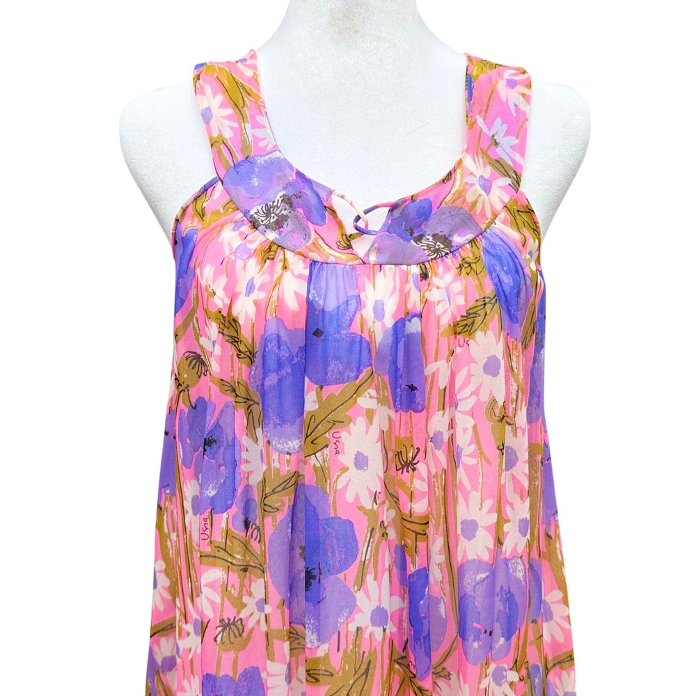 Vintage 60s Vera Formfit Rogers Pink Floral Chemise Sheer Nightgown Small Loose - Picture 10 of 13